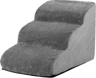 COSTWAY Haustiertreppe Hunderampe 3-stufig faltbar und tragbar aus Kunstleder Grau – Bild 1 von 5