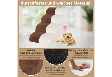 COSTWAY Haustiertreppe Hunderampe 4-stufig faltbar und tragbar aus Kunstleder in Braun für erwachsene Hunde – Bild 1 von 4