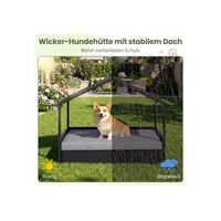 Produktbild von COSTWAY Hundebett aus Rattan mit Kissen und Dachschutz für erwachsene Hunde in Mittel