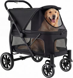 Produktbild von COSTWAY Hundebuggy klappbarer Haustierwagen mit Dach und Netzfenstern aus Oxford-Gewebe für große Hunde