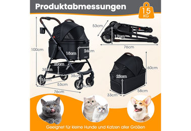 COSTWAY Hundebuggy klappbarer Hundewagen für mittlere Rassen bis 15 kg in Schwarz und Grau – Bild 1 von 4