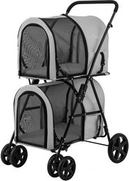 COSTWAY Hundebuggy und Katzenbuggy mit 2 Etagen aus wasserfestem Oxford-Gewebe für kleine Rassen – Bild 1 von 5