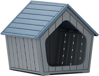COSTWAY Hundehütte aus Kunststoff mit schrägem Dach und wasserdichter Eigenschaft für erwachsene Hunde – Bild 1 von 5