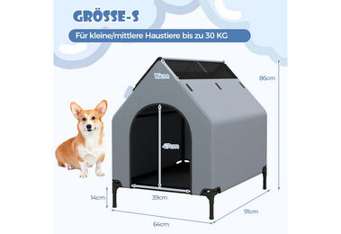 COSTWAY Hundehütte aus wasserfestem Oxford-Gewebe Größe L in Grau oder Schwarz – Bild 1 von 4