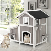 Produktbild von COSTWAY Hundehütte und Katzenhaus aus Holz in Grau wetterfest 2-stöckig