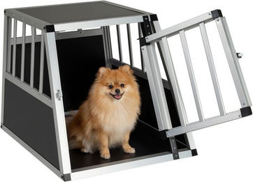 COSTWAY Hundetransportbox aus Aluminium mit Tür für erwachsene Hunde in Silber oder Schwarz – Bild 1 von 4