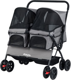 COSTWAY Hundewagen 2-Sitzer für kleine Rassen mit Sonnenschutz und Sicherheitsgurt faltbar aus Oxford-Gewebe – Bild 1 von 5