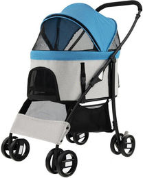 COSTWAY Hundewagen für kleine Rassen mit verstellbarem Vordach aus wasserfestem Oxford-Gewebe in Blau, 88 x 48 x 98cm – Bild 1 von 5