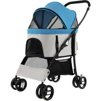 Produktbild von COSTWAY Hundewagen für kleine Rassen mit verstellbarem Vordach aus wasserfestem Oxford-Gewebe in Blau, 88 x 48 x 98cm