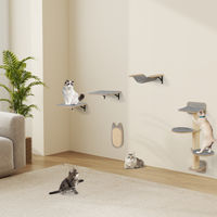 Produktbild von Costway Katzen Kletterwand aus Holz mit Kratzbrett und grauer Hängematte inklusive Kissen