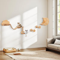 Produktbild von COSTWAY Katzen Kletterwand Set aus 6 Teilen mit Kratzbaum, Plattformen, Hängematte, Brücke und Kratzpfosten aus Jute in Natur/Beige
