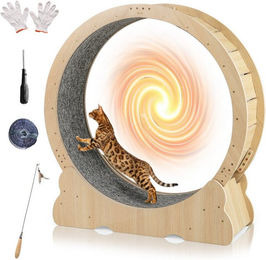 COSTWAY Katzen-Trainingsrad aus Holz mit Kratzmatte für alle Altersstufen – Bild 1 von 5