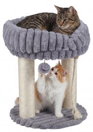 COSTWAY Katzenbaum aus Plüsch und Sisal mit Liegeplattform und Spielball, kompakter Kratzbaum für Katzen, 40x40x50,5cm, Grau – Bild 1 von 4