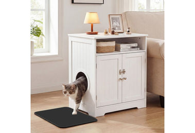 COSTWAY Katzenhaus Beistelltisch als Möbel-Toilette aus Holz in Weiß – Bild 1 von 4