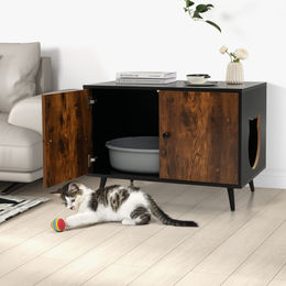 COSTWAY Katzenhaus Katzenklo Schrank aus Holz in Braun – Bild 1 von 7