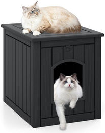 COSTWAY Katzenhaus Möbel-Toilette als Beistelltisch mit Klapptür aus Kunststoff in Schwarz und Grau – Bild 1 von 5
