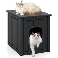 Produktbild von COSTWAY Katzenhaus Möbel-Toilette als Beistelltisch mit Klapptür aus Kunststoff in Schwarz und Grau