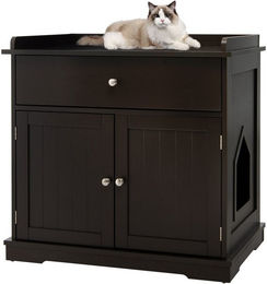 COSTWAY Katzenhaus Möbel-Toilette aus Holz mit Schublade und Tür für Katzen – Bild 1 von 4