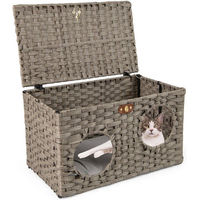 Produktbild von COSTWAY Katzenhöhle aus Weide mit Kissen klappbar für erwachsene Katzen in Grau und Braun