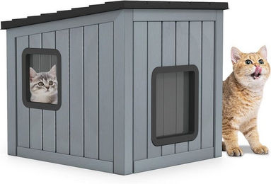 COSTWAY Katzenhöhle und Hundehütte aus Kunststoff grau wasserdicht – Bild 1 von 5