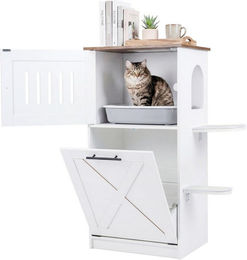 COSTWAY Katzenklo Schrank aus Holz als Beistelltisch in Weiß – Bild 1 von 1