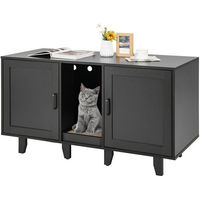 Produktbild von COSTWAY Katzenklo Schrank aus Holz mit 2 Türen und Kratzbrett Schwarz 120 x 52 x 65 cm