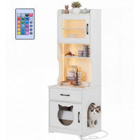 Produktbild von COSTWAY Katzenklo Schrank aus Holz mit Ladestation und LED in Weiß