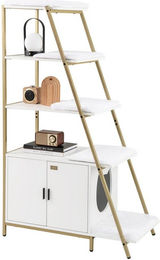 COSTWAY Katzenklo Schrank aus Holz mit Leiterregal und Eingang in Weiß – Bild 1 von 4