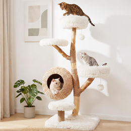 COSTWAY Katzenkratzbaum 134cm mit Höhle und Kratzsäulen aus Jute sowie Plüschbezug – Bild 1 von 1