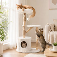 Produktbild von COSTWAY Katzenkratzbaum aus Naturholz mit Katzenhöhle und abnehmbarem Kissen 105 cm