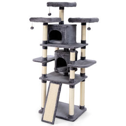 Costway Katzenkratzbaum aus Plüsch in Grau 60x50x170cm – Bild 1 von 9