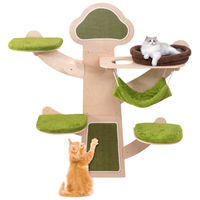 Produktbild von COSTWAY Katzenwand zur Wandmontage mit Plattformen, Hängematte, Kratzpfosten und Kissen in Grün