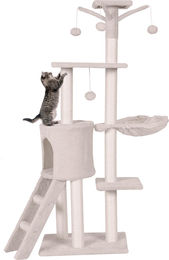 COSTWAY Kratzbaum 140cm Beige mit Katzenhöhle Plattformen Spielball Leiter Sisalpfosten und Korb – Bild 1 von 1