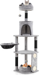 COSTWAY Kratzbaum 144cm mit Katzenhaus, Sisalpfosten und Hängematte für Katzen – Bild 1 von 1