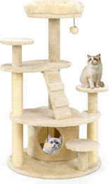 COSTWAY Kratzbaum aus Holz für Katzen mit Katzenhöhle und Spielball in Hellbeige – Bild 1 von 1