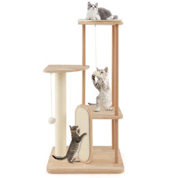 COSTWAY Kratzbaum aus Holz für Katzen 112cm Natur – Bild 1 von 6