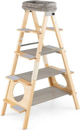 COSTWAY Kratzbaum aus Holz für Katzen, 5-stöckiger Katzenbaum mit Leiter, faltbar, 151cm hoch, Grau – Bild 1 von 2