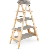 Produktbild von COSTWAY Kratzbaum aus Holz für Katzen, 5-stöckiger Katzenbaum mit Leiter, faltbar, 151cm hoch, Grau