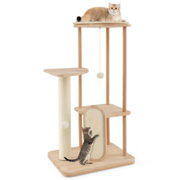 Costway Kratzbaum aus Holz für Katzen mit Sisalpfosten und Spielzeug in Beige und Natur – Bild 1 von 13