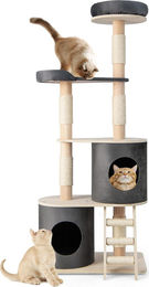 COSTWAY Kratzbaum aus Holz Grau 161cm mit 2 Höhlen und Plüschsitzstange für Katzen – Bild 1 von 1