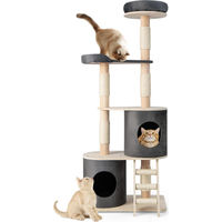 Produktbild von COSTWAY Kratzbaum aus Holz Grau 161cm mit 2 Höhlen und Plüschsitzstange für Katzen