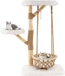 COSTWAY Kratzbaum aus Holz mit Hängekorb und echten Holzästen für Katzen – Bild 1 von 1