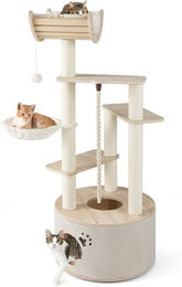 COSTWAY Kratzbaum aus Holz mit Höhle und Hängematte 141cm für Katzen – Bild 1 von 3