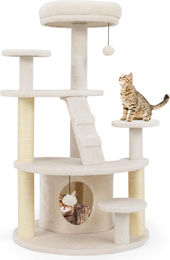 COSTWAY Kratzbaum aus Holz mit Katzenhöhle, Leiter, Ball und Plattformen in Beige – Bild 1 von 1