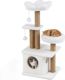 COSTWAY Kratzbaum aus Holz mit Katzenhöhle, Plattform, Bett und Jute-Kratzstämmen in Beige, 96 cm – Bild 1 von 1