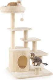 COSTWAY Kratzbaum aus Holz mit Katzenhöhle und Sisal-Kratzpfosten Beige 102 cm – Bild 1 von 1