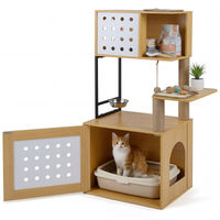 Produktbild von COSTWAY Kratzbaum aus Holz mit Katzenklo Schrank, Katzenhaus mit Futterstation, Sisalpfosten und Kratzmatten