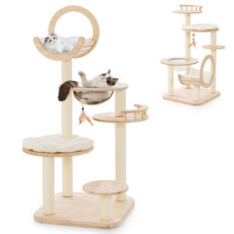 Costway Kratzbaum aus Holz mit Sisalpfosten in Beige – Bild 1 von 8