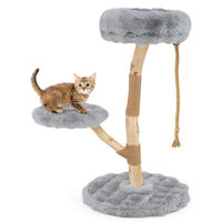 Produktbild von COSTWAY Kratzbaum aus Massivholz 90 cm Grau mit Plüschsitzflächen und Jute-Kratzpfosten