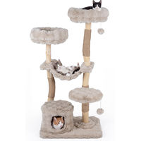 Produktbild von COSTWAY Kratzbaum aus Massivholz für Katzen mit Höhle, Hängematte und 3 Plattformen, 147 cm, Beige